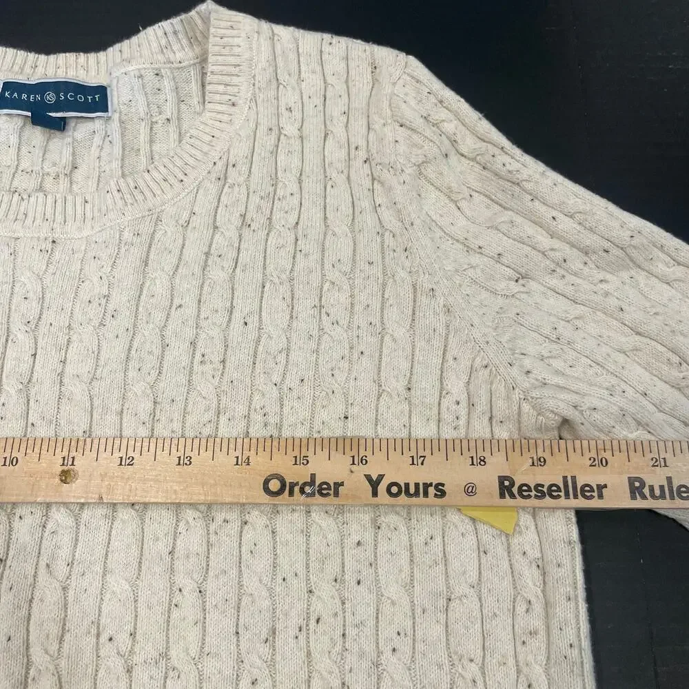 Karen Scott women's Large cream cable knit sweater L/S scoop neck casual top